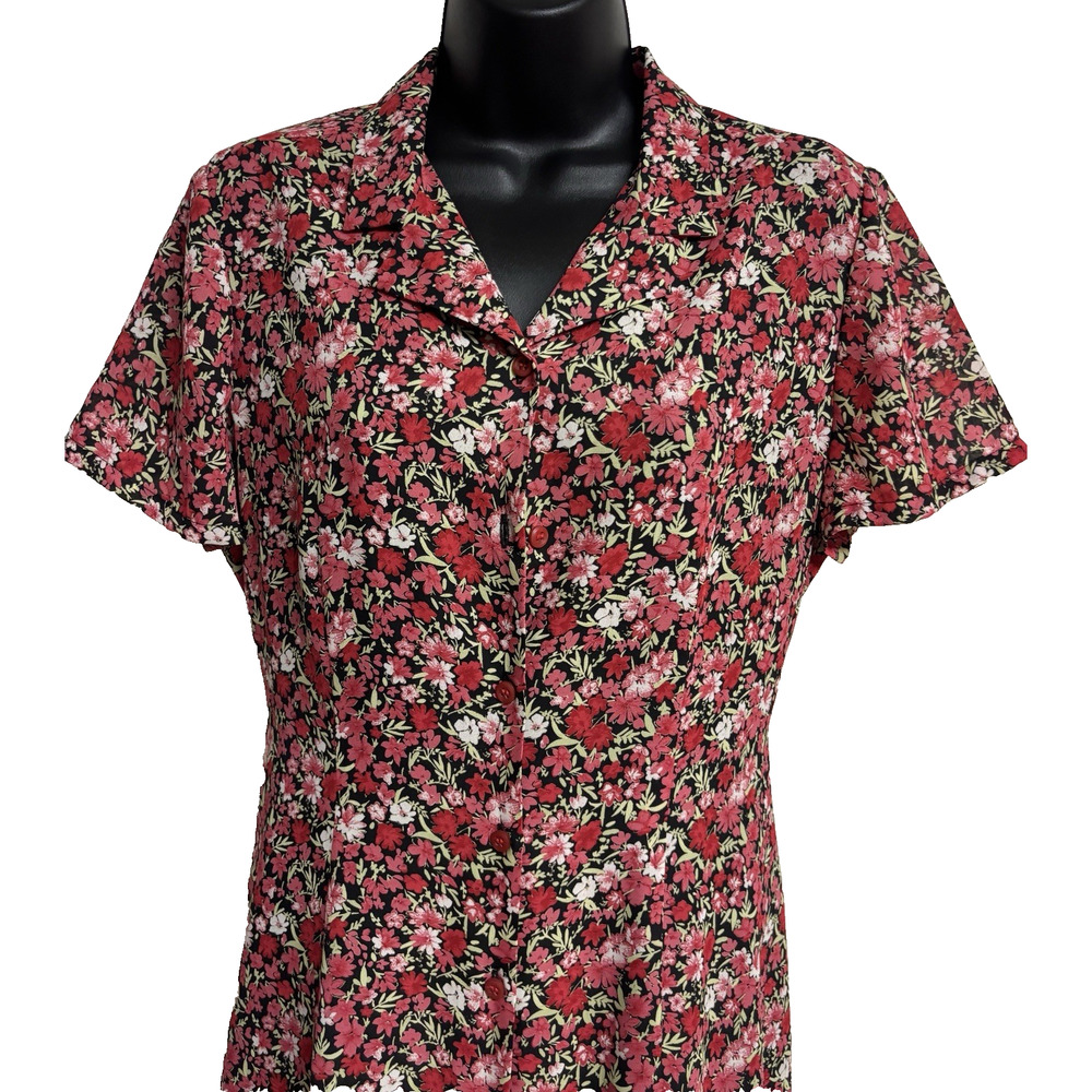 Emma James Women Size 10 Floral Midi Dress Short Sleeve Button Collar Red Pink - Picture 2 of 9